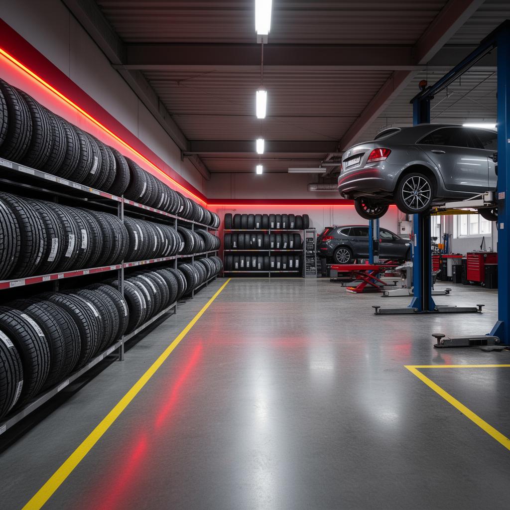 Inside the Waltham Abbey Tyres workshop on Britannia Road