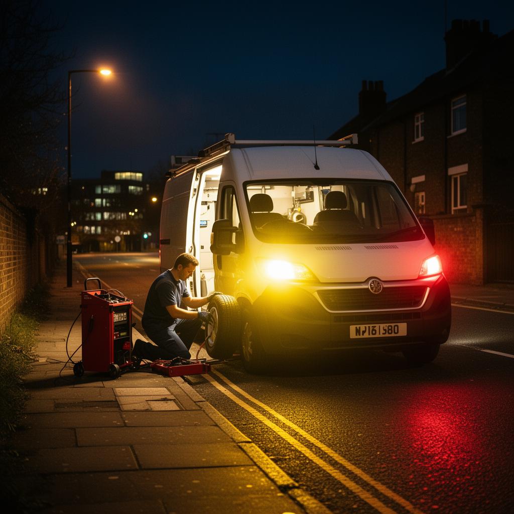 Mobile tyre fitting van responding at night